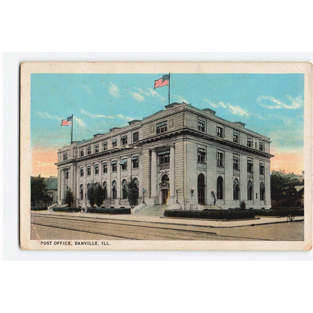 Vintage 1927 Danville Illinois Post Office Postcard C.T. American Art A-85761